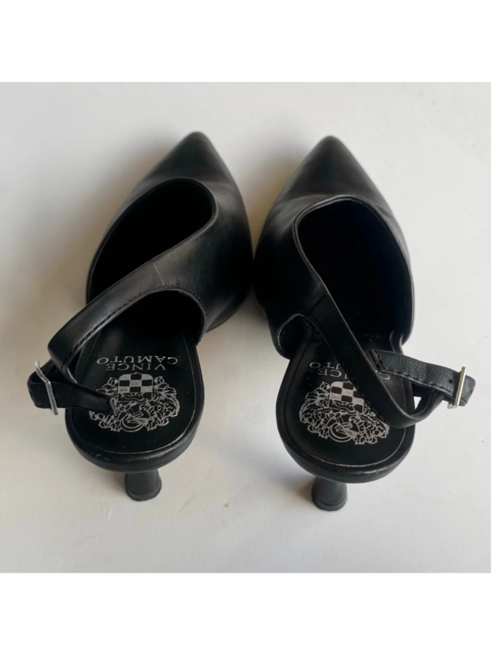 Vince Camuto Black Leather Slingback Pointed Toe Stiletto Heels Size 6